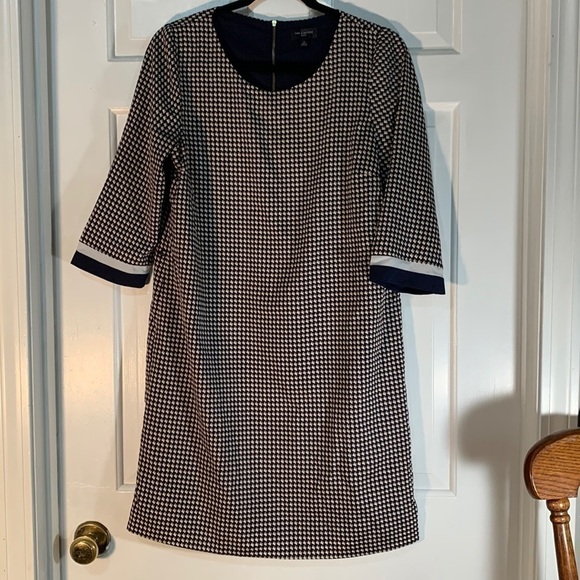 The Limited Petite navy with a white and gold square motif mid-length dress - Picture 1 of 12